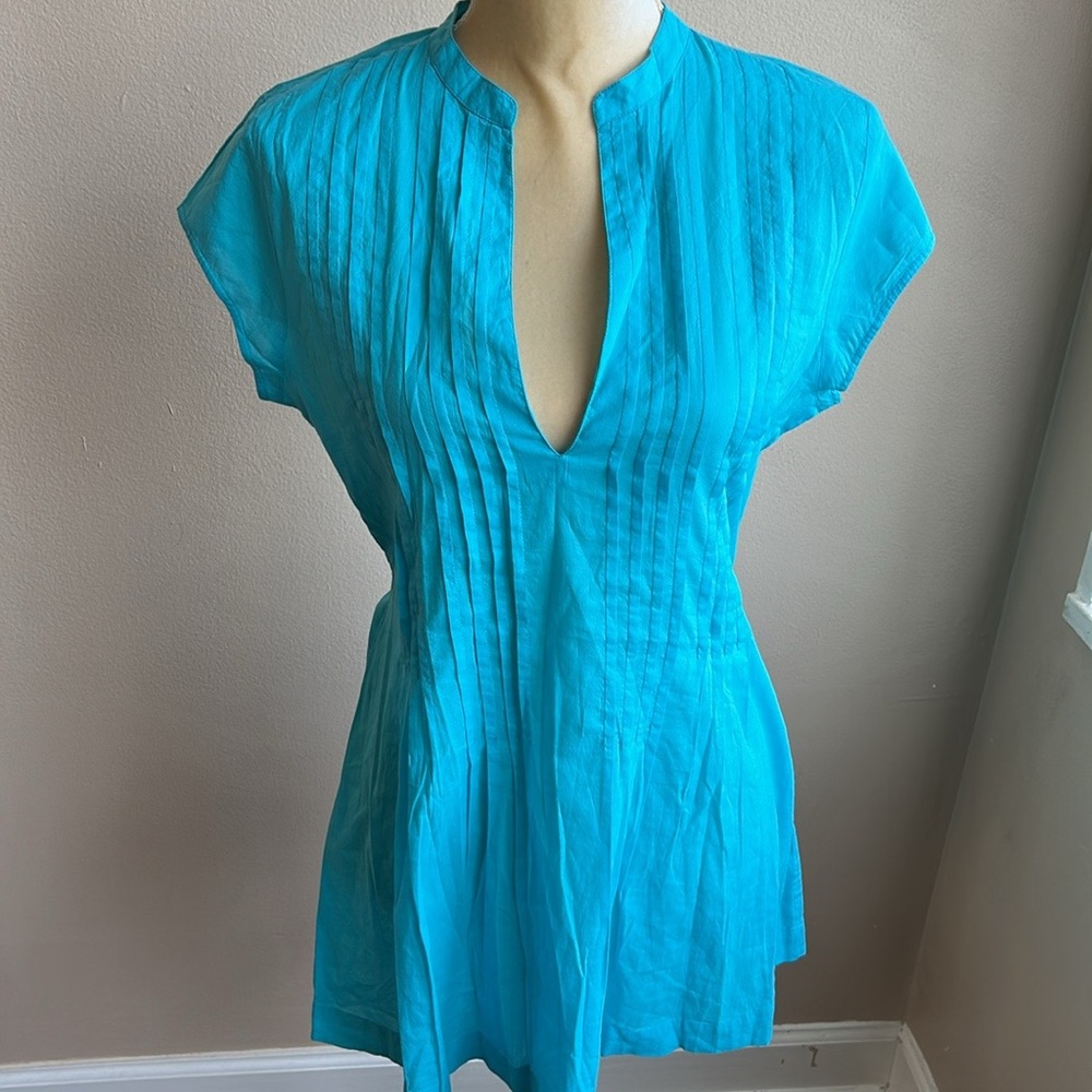 Dots Womens Coverup New Sz M Cotton Blue Pintucks ST2225 Belt